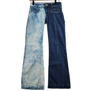 American Eagle Split Leg Flare Jeans Womens 4 Blue Two Tone Acid Wash Boho Retro